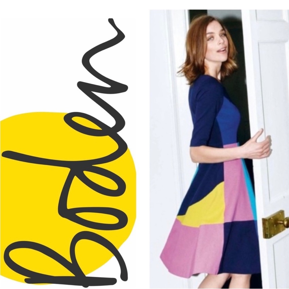 BODEN Alice Ponte Colorblock Fit and Flare Dress Plus Size 18L